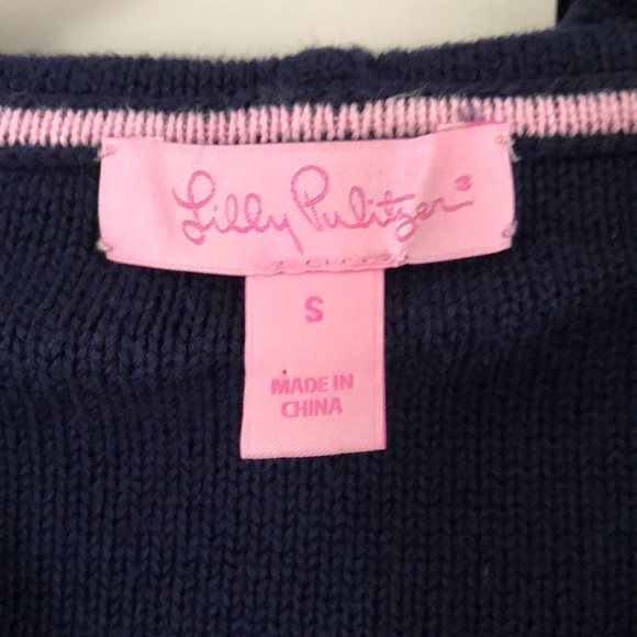 Lilly Pulitzer Navy Hooded V-Neck Cotton Knit Sweater with Kangaroo Pocket Small - Picture 2 of 6